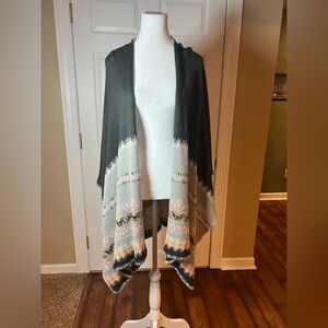 Easel Women's Size L Open Front Cardigan Poncho Grey Pink Assymetrical Cozy